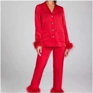 NADINE MERABI Red Feather Pajama Set